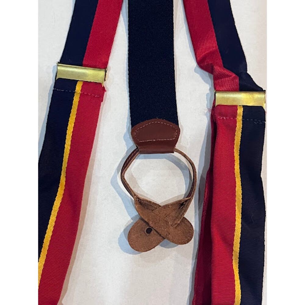 Vintage Silk Suspenders Braces Navy Red Yellow Brown Leather Fully Expandable